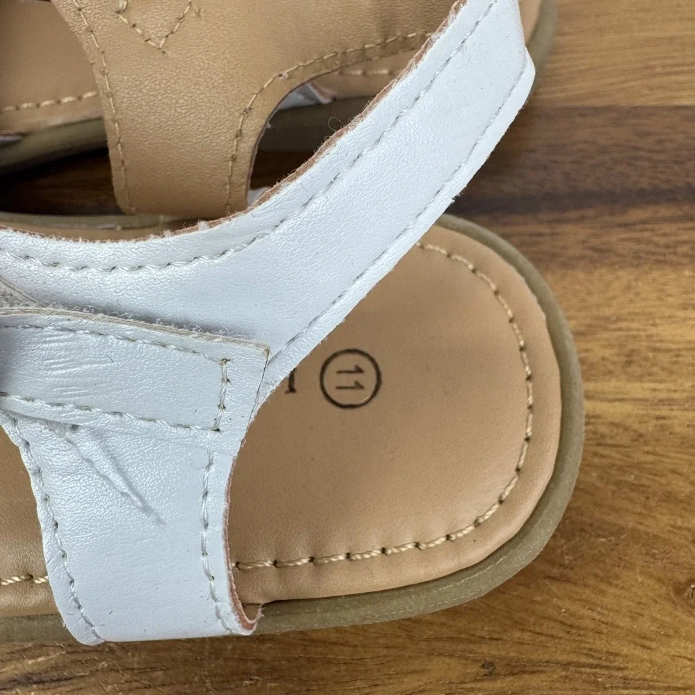 New NWOB Little Kids Girls Laura Ashley Bowknot Strappy White Sandals Size 11 C‎